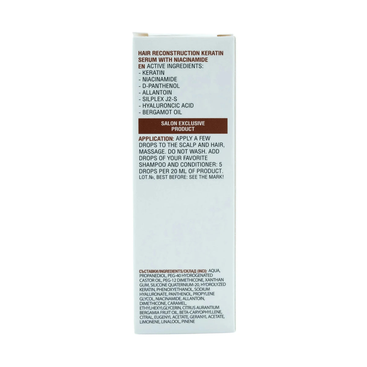 Spa Master Haarserum Keratine Niacinamide – achterkant doosje met ingrediënten