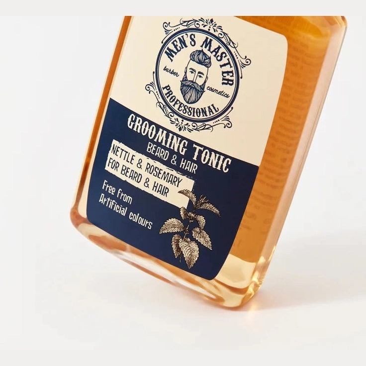 Men's Master Grooming Tonic voor Haar – etiket close-up