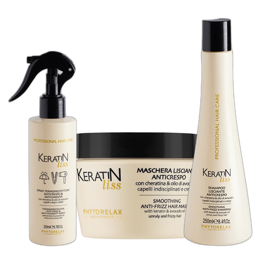 PHYTORELAX Keratin Liss Set – Shampoo + Haarmasker + Heat Protection Spray voor Pluizig en Onhandelbaar Haar - 700ml | MISTER33.COM