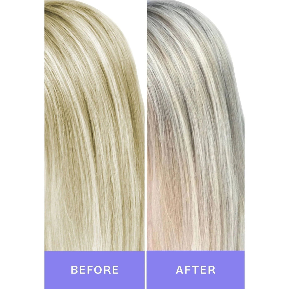 Phytorelax No-Yellow Zilvershampoo met Paars Pigment – blond haar voor en na gebruik