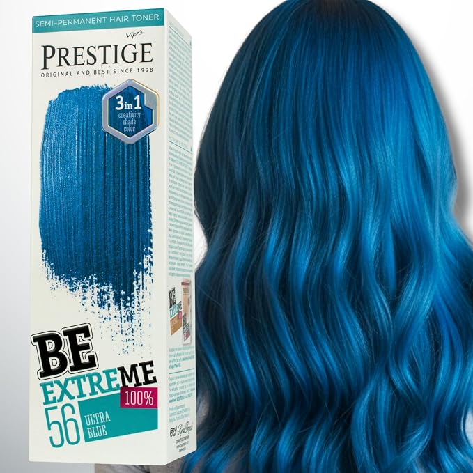 Prestige Semi-Permanente Blauwe Haarverf Set Ultra Blue – kleuring en model met deze haarkleur