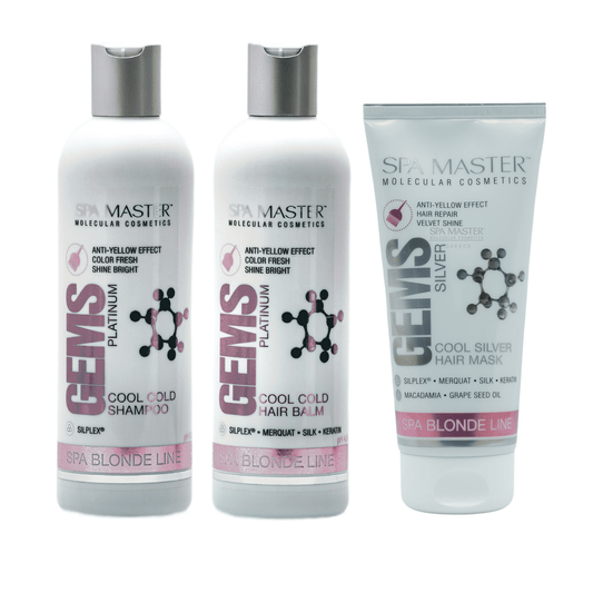 SPA MASTER Anti - geel Set Shampoo + Haarbalsem + Haarmasker voor Blond en Grijs Haar - 860ml | MISTER33.COM