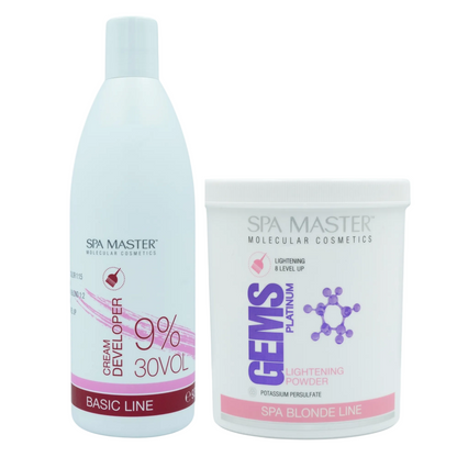 Spa Master Blondeerset – Poudre décolorante 500 g + Révélateur crème 9 % 30 vol. 930 ml – Blond intense 4 à 8 tons plus clair – Qualité professionnelle pour une utilisation à domicile